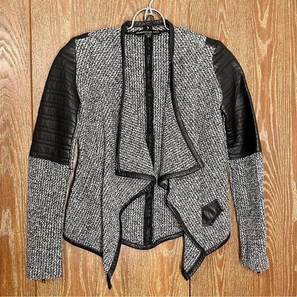 Generation‎ Love Knit Blazer Jacket Faux Leather Trim Open Front Women's XS - Picture 1 of 10
